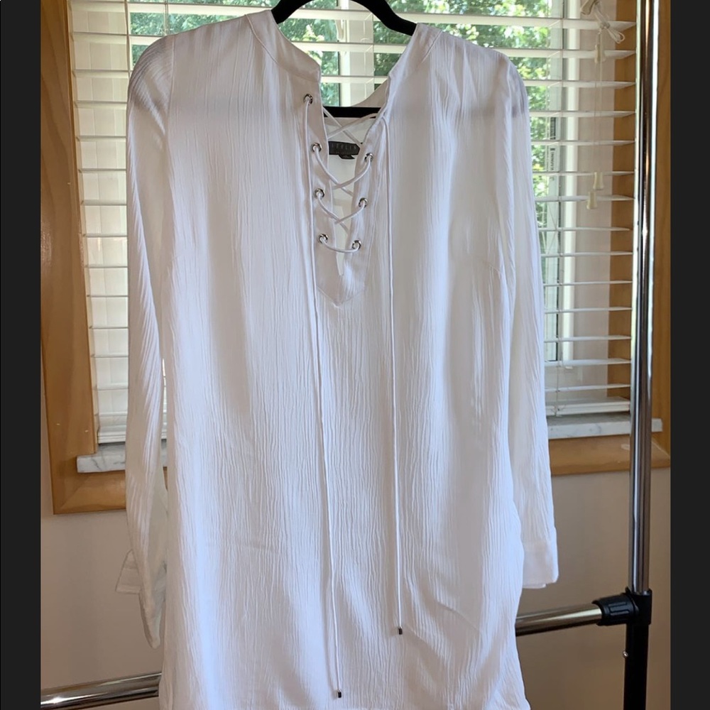 White linen long sleeve dress